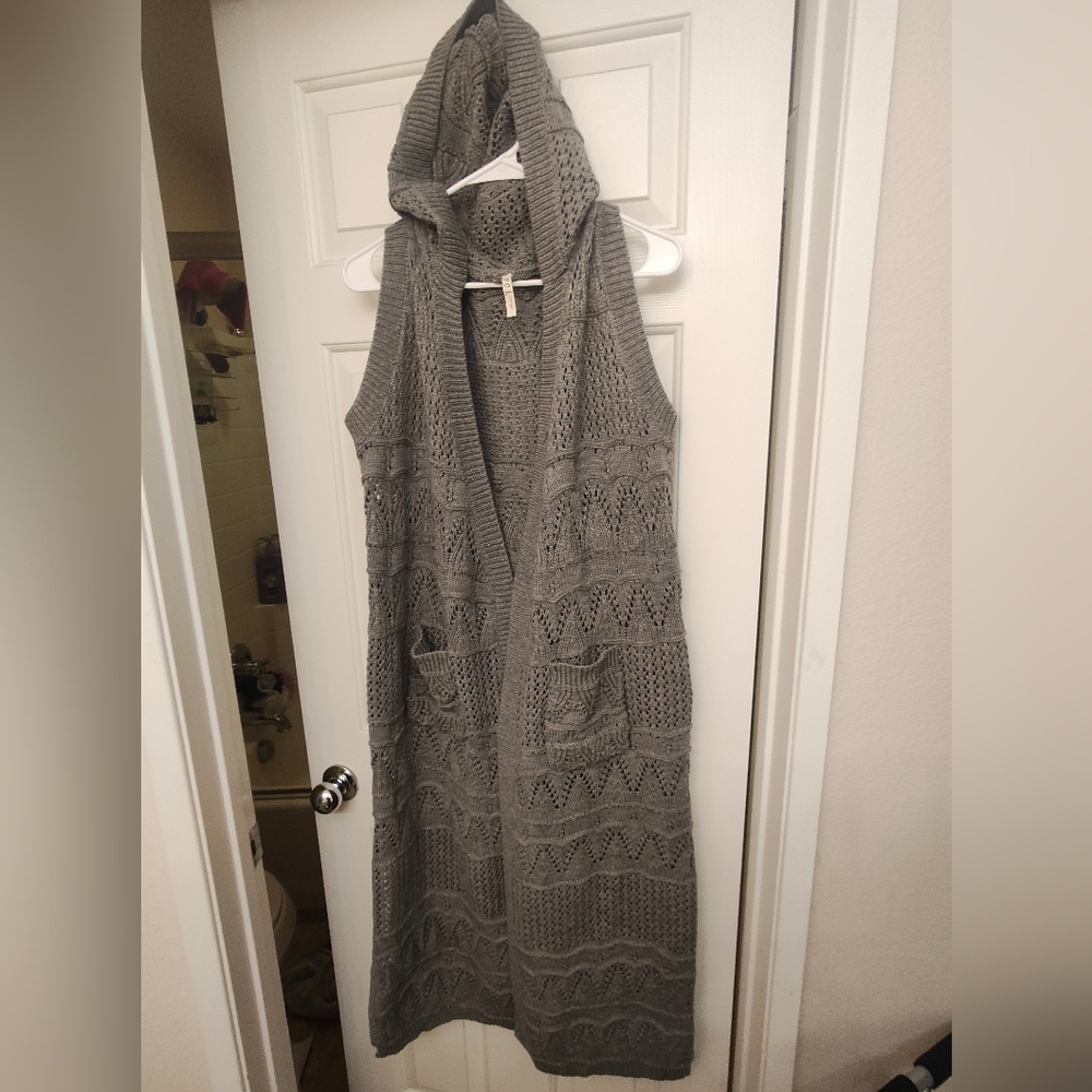 Long Gray Hooded Knit Vest